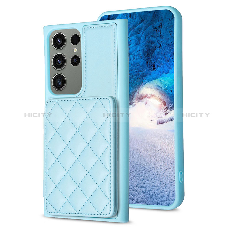 Coque Silicone Gel Motif Cuir Housse Etui BF1 pour Samsung Galaxy S21 FE 5G Bleu Clair Plus