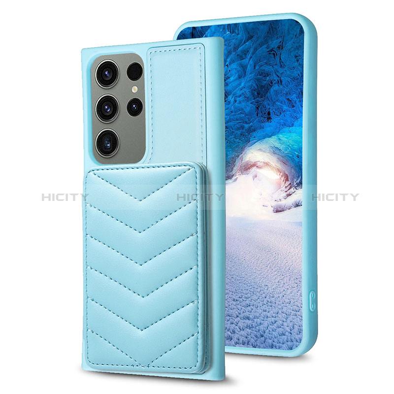 Coque Silicone Gel Motif Cuir Housse Etui BF1 pour Samsung Galaxy S22 Ultra 5G Bleu Clair Plus