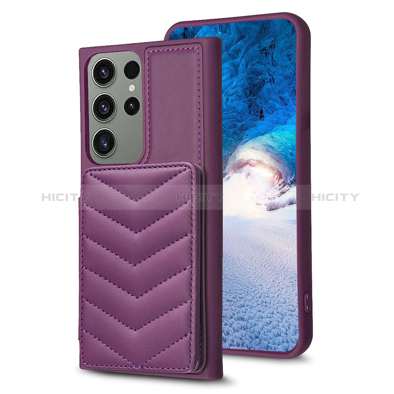 Coque Silicone Gel Motif Cuir Housse Etui BF1 pour Samsung Galaxy S22 Ultra 5G Violet Plus