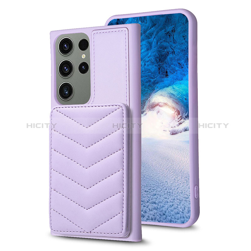 Coque Silicone Gel Motif Cuir Housse Etui BF1 pour Samsung Galaxy S22 Ultra 5G Violet Clair Plus