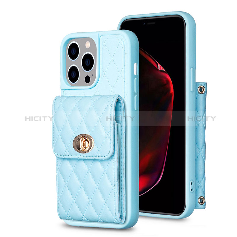 Coque Silicone Gel Motif Cuir Housse Etui BF2 pour Apple iPhone 13 Pro Bleu Plus