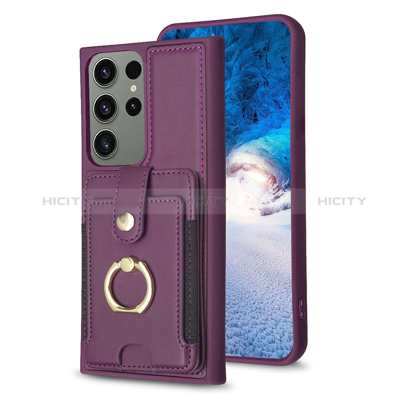 Coque Silicone Gel Motif Cuir Housse Etui BF2 pour Samsung Galaxy S22 Ultra 5G Violet Plus