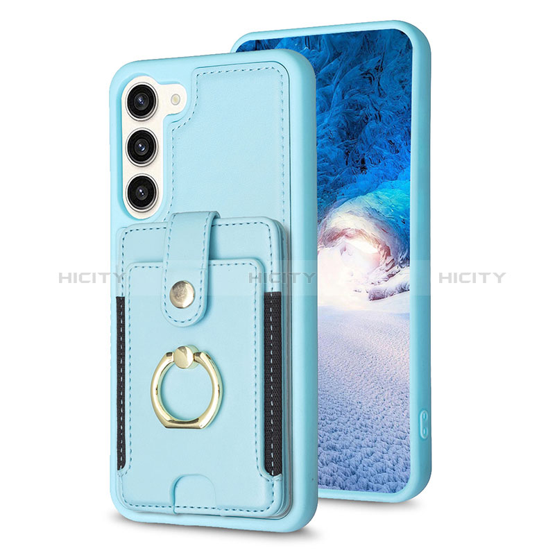 Coque Silicone Gel Motif Cuir Housse Etui BF2 pour Samsung Galaxy S23 5G Bleu Clair Plus