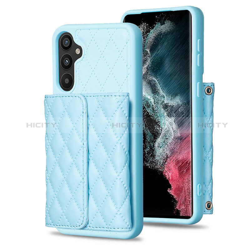 Coque Silicone Gel Motif Cuir Housse Etui BF3 pour Samsung Galaxy A34 5G Bleu Ciel Plus