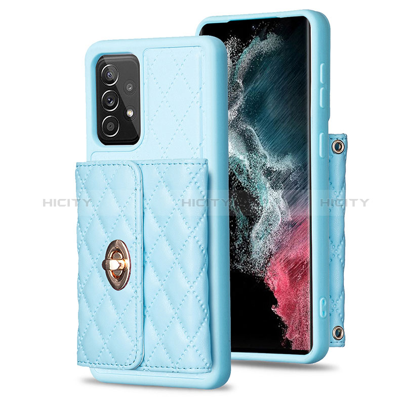 Coque Silicone Gel Motif Cuir Housse Etui BF3 pour Samsung Galaxy A52 5G Bleu Ciel Plus