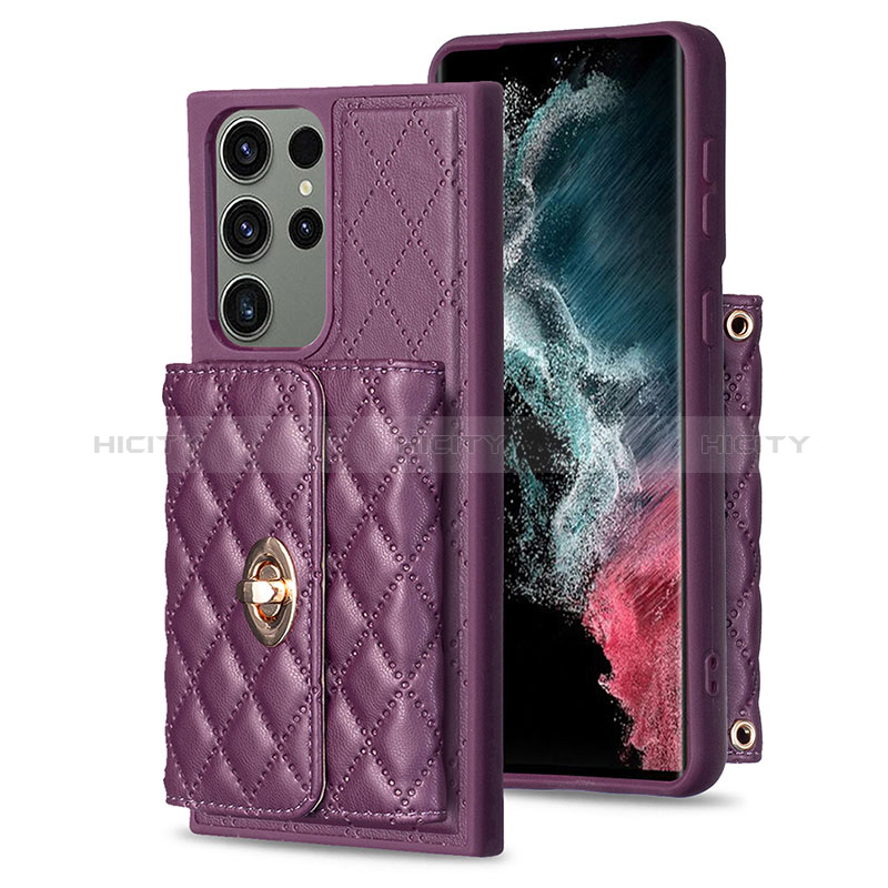 Coque Silicone Gel Motif Cuir Housse Etui BF3 pour Samsung Galaxy S22 Ultra 5G Violet Plus