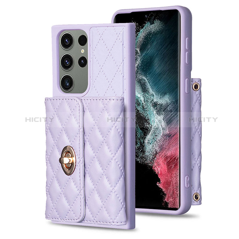 Coque Silicone Gel Motif Cuir Housse Etui BF3 pour Samsung Galaxy S22 Ultra 5G Violet Clair Plus