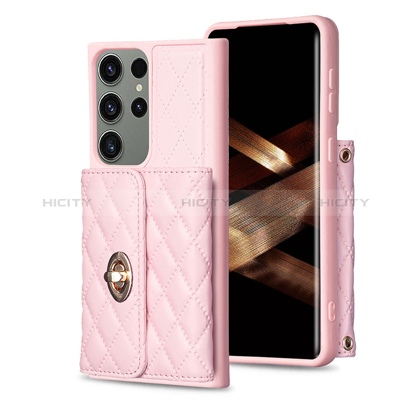 Coque Silicone Gel Motif Cuir Housse Etui BF3 pour Samsung Galaxy S24 Ultra 5G Or Rose Plus