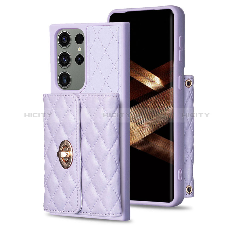 Coque Silicone Gel Motif Cuir Housse Etui BF3 pour Samsung Galaxy S24 Ultra 5G Violet Clair Plus