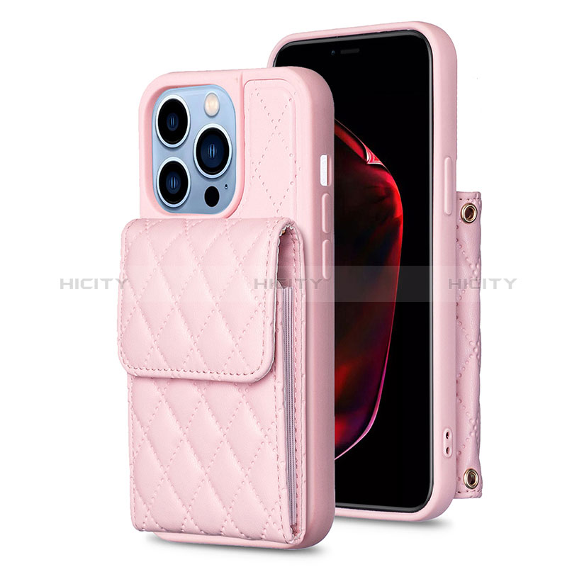 Coque Silicone Gel Motif Cuir Housse Etui BF4 pour Apple iPhone 13 Pro Max Or Rose Plus