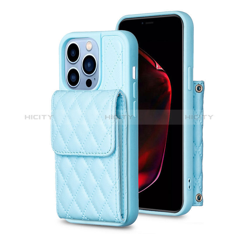 Coque Silicone Gel Motif Cuir Housse Etui BF4 pour Apple iPhone 14 Pro Max Bleu Plus