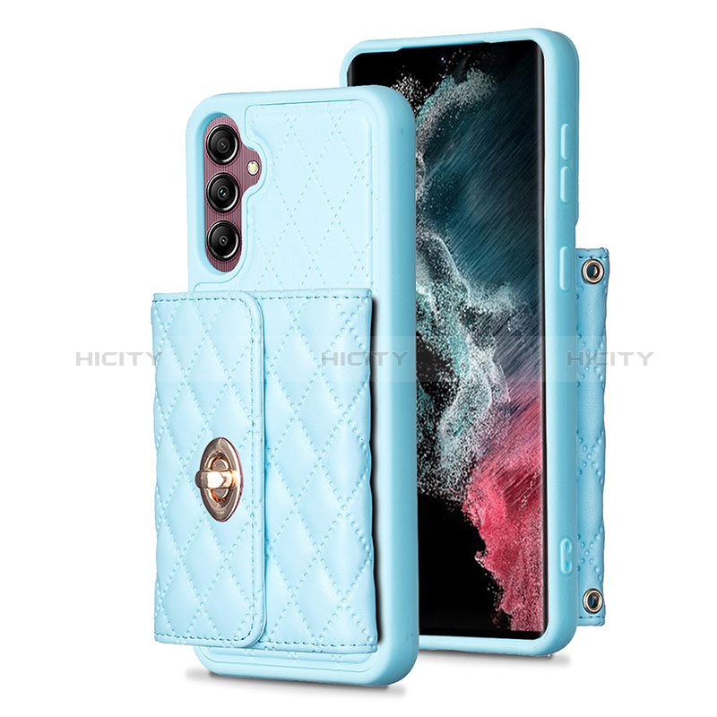 Coque Silicone Gel Motif Cuir Housse Etui BF4 pour Samsung Galaxy A14 4G Bleu Ciel Plus