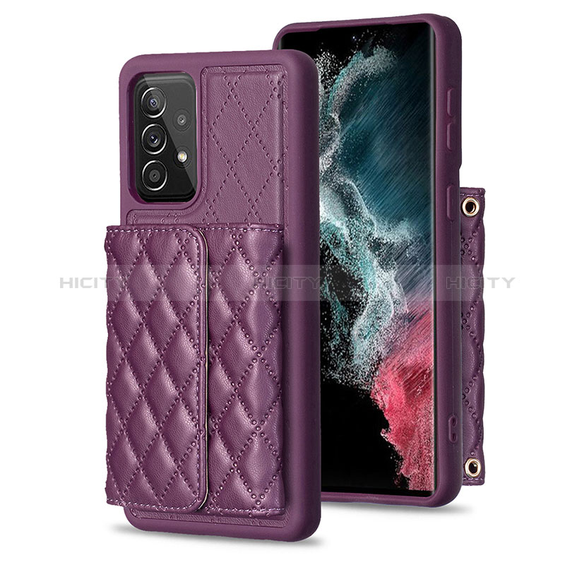 Coque Silicone Gel Motif Cuir Housse Etui BF4 pour Samsung Galaxy A52 4G Violet Plus