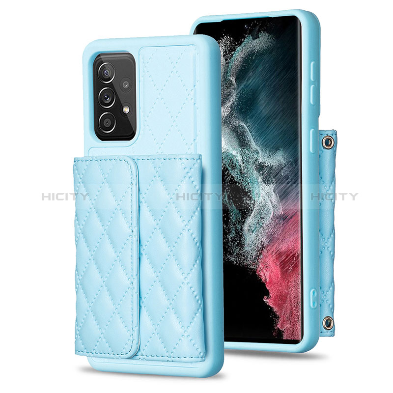 Coque Silicone Gel Motif Cuir Housse Etui BF4 pour Samsung Galaxy A52 5G Bleu Ciel Plus