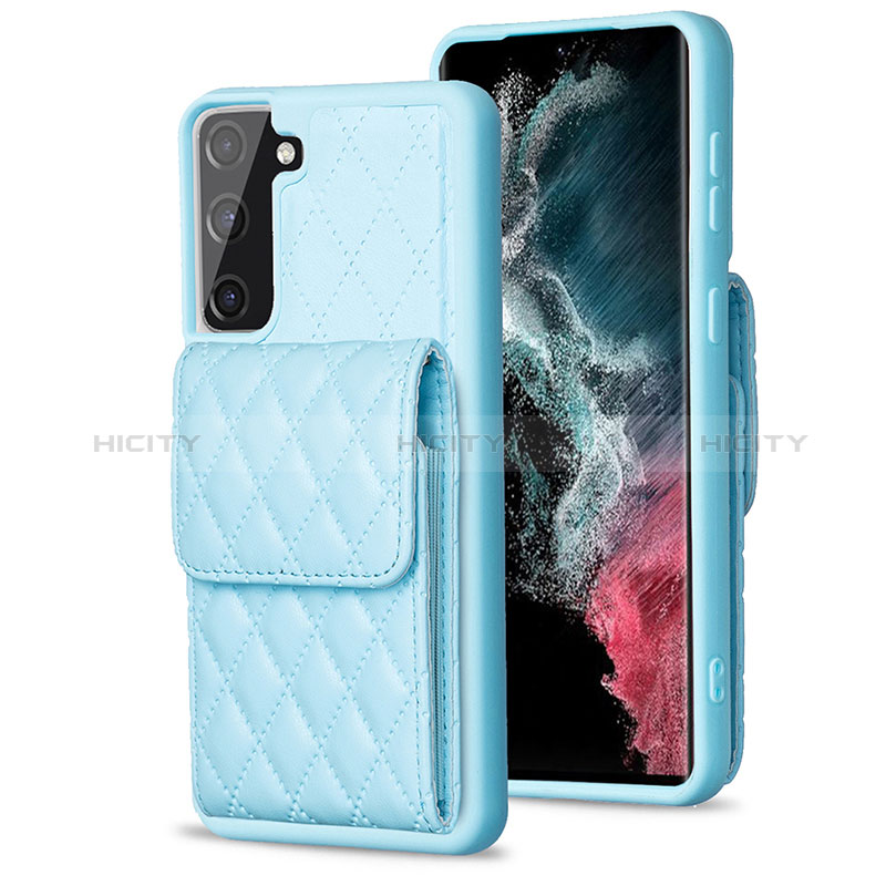 Coque Silicone Gel Motif Cuir Housse Etui BF4 pour Samsung Galaxy S21 FE 5G Bleu Ciel Plus