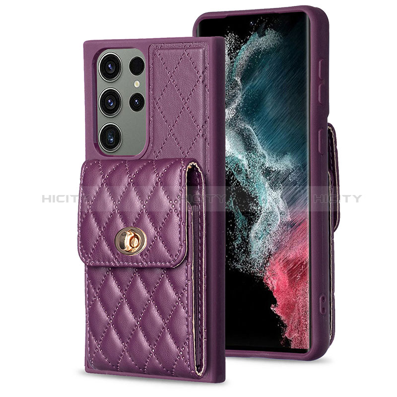 Coque Silicone Gel Motif Cuir Housse Etui BF4 pour Samsung Galaxy S22 Ultra 5G Violet Plus