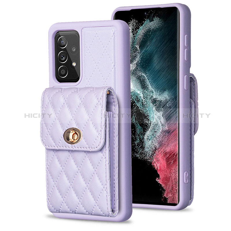 Coque Silicone Gel Motif Cuir Housse Etui BF5 pour Samsung Galaxy A52 5G Violet Clair Plus