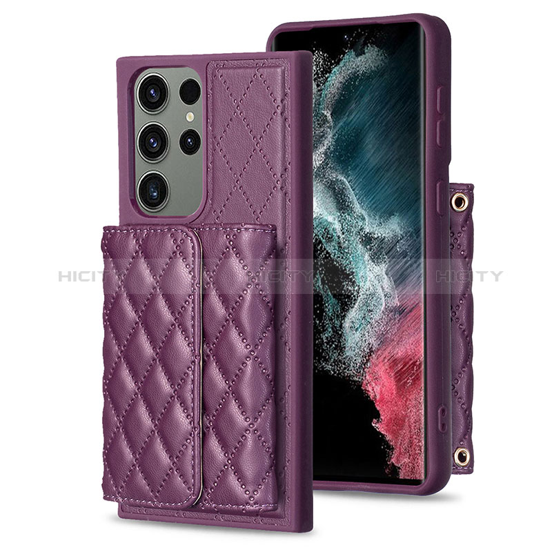 Coque Silicone Gel Motif Cuir Housse Etui BF5 pour Samsung Galaxy S22 Ultra 5G Violet Plus