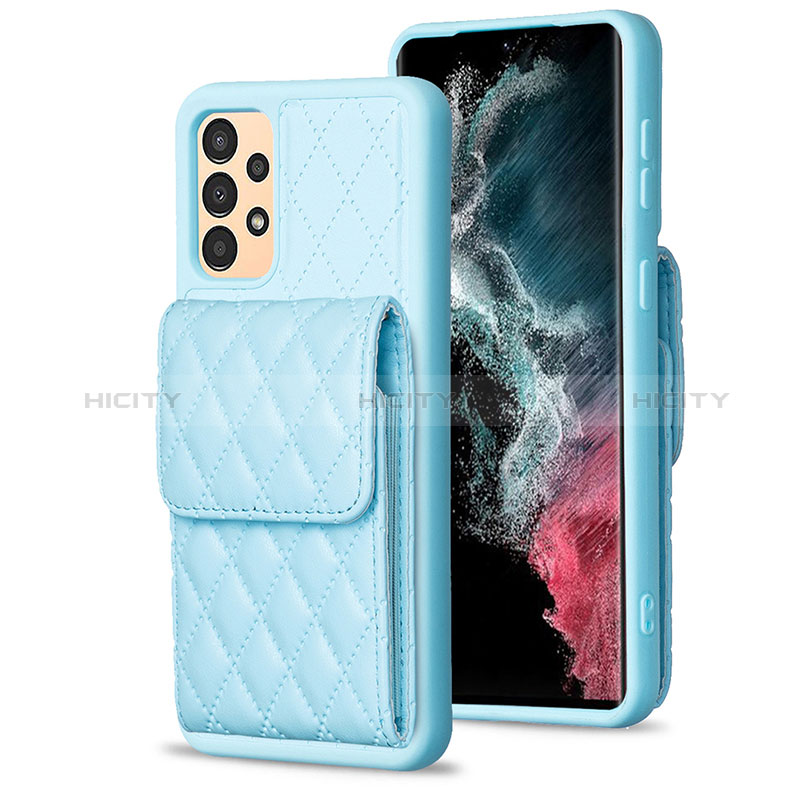 Coque Silicone Gel Motif Cuir Housse Etui BF6 pour Samsung Galaxy A13 4G Bleu Ciel Plus