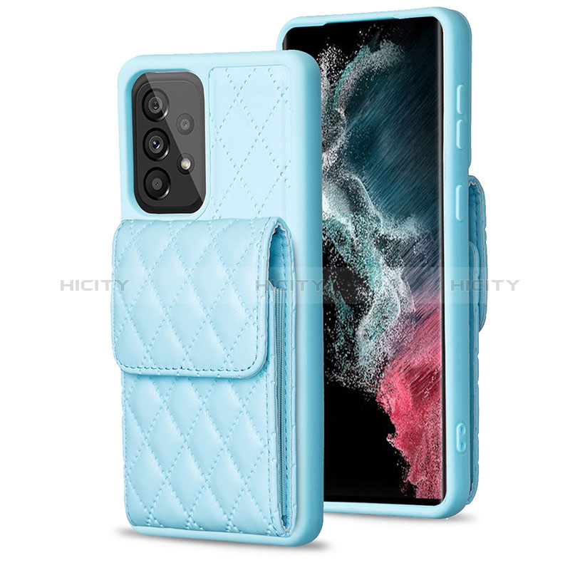 Coque Silicone Gel Motif Cuir Housse Etui BF6 pour Samsung Galaxy A53 5G Bleu Ciel Plus