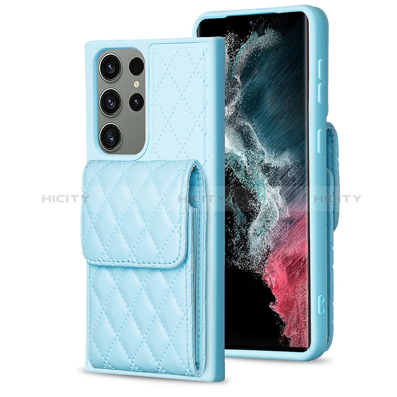 Coque Silicone Gel Motif Cuir Housse Etui BF6 pour Samsung Galaxy S22 Ultra 5G Bleu Clair Plus