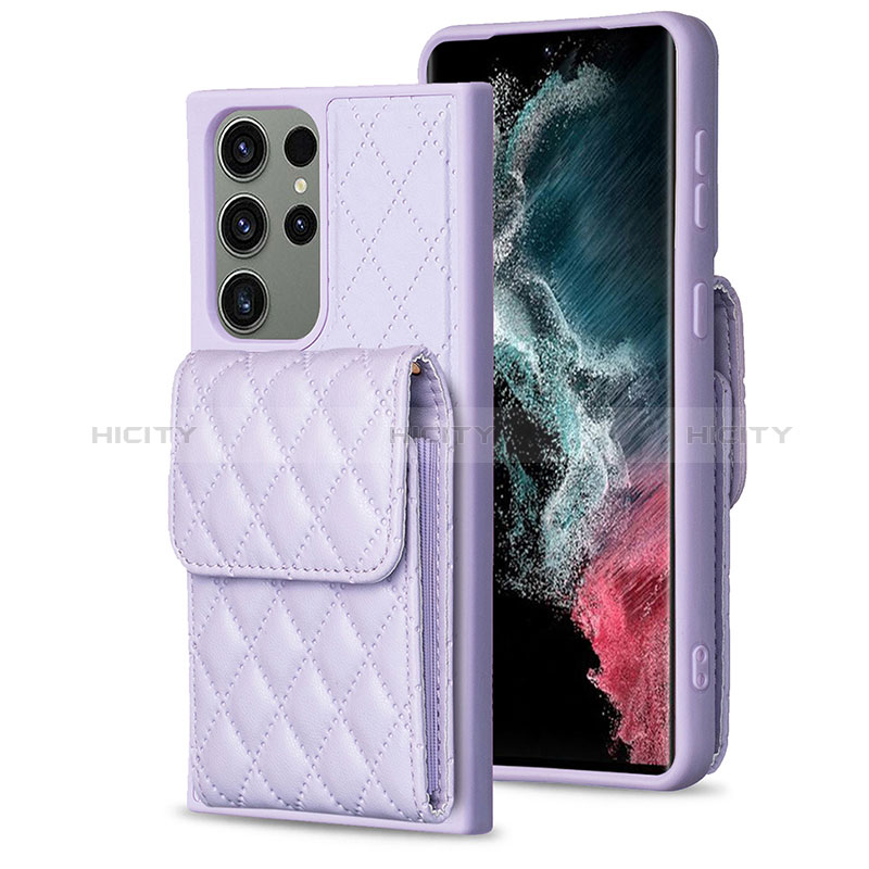 Coque Silicone Gel Motif Cuir Housse Etui BF6 pour Samsung Galaxy S23 Ultra 5G Violet Clair Plus