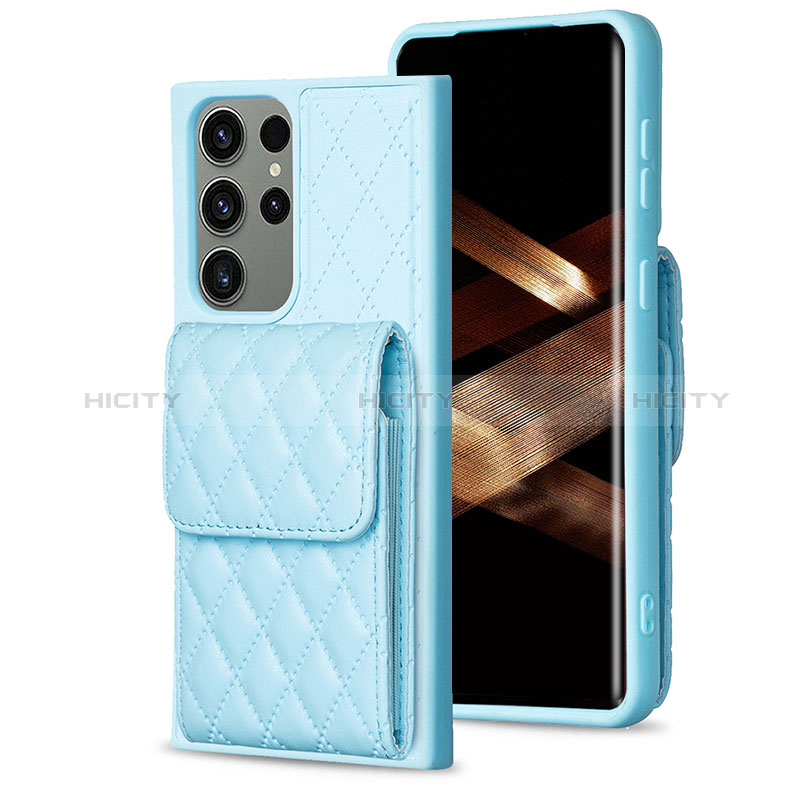 Coque Silicone Gel Motif Cuir Housse Etui BF6 pour Samsung Galaxy S24 Ultra 5G Bleu Clair Plus