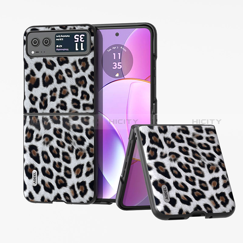 Coque Silicone Gel Motif Cuir Housse Etui BH2 pour Motorola Moto Razr 40 5G Gris Fonce Plus