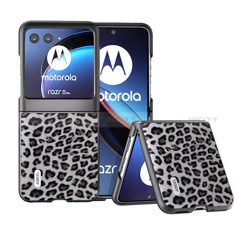 Coque Silicone Gel Motif Cuir Housse Etui BH2 pour Motorola Moto Razr 40 Ultra 5G Gris Fonce Plus