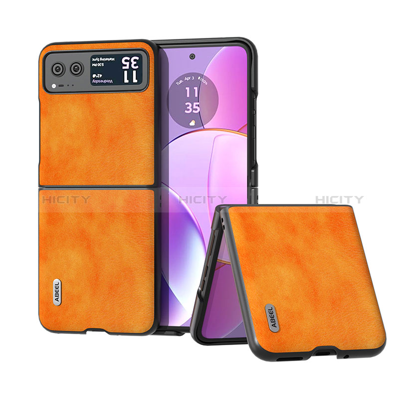 Coque Silicone Gel Motif Cuir Housse Etui BH7 pour Motorola Moto Razr 40 5G Orange Plus