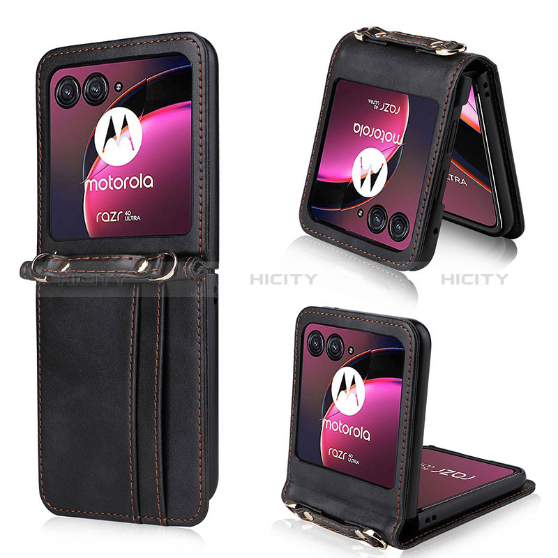 Coque Silicone Gel Motif Cuir Housse Etui BY5 pour Motorola Moto Razr 40 Ultra 5G Noir Plus