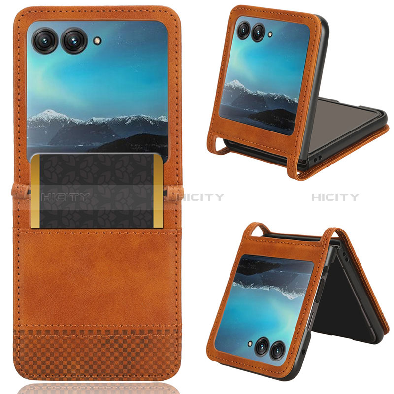 Coque Silicone Gel Motif Cuir Housse Etui BY7 pour Motorola Moto Razr 40 Ultra 5G Marron Plus