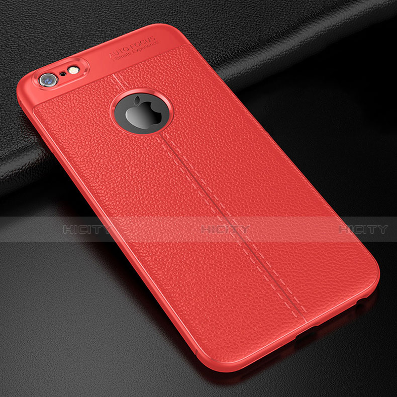 Coque Silicone Gel Motif Cuir Housse Etui D01 pour Apple iPhone 6 Rouge Plus