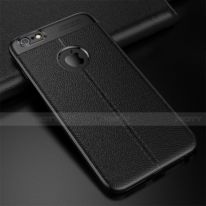 Coque Silicone Gel Motif Cuir Housse Etui D01 pour Apple iPhone 6S Noir Plus