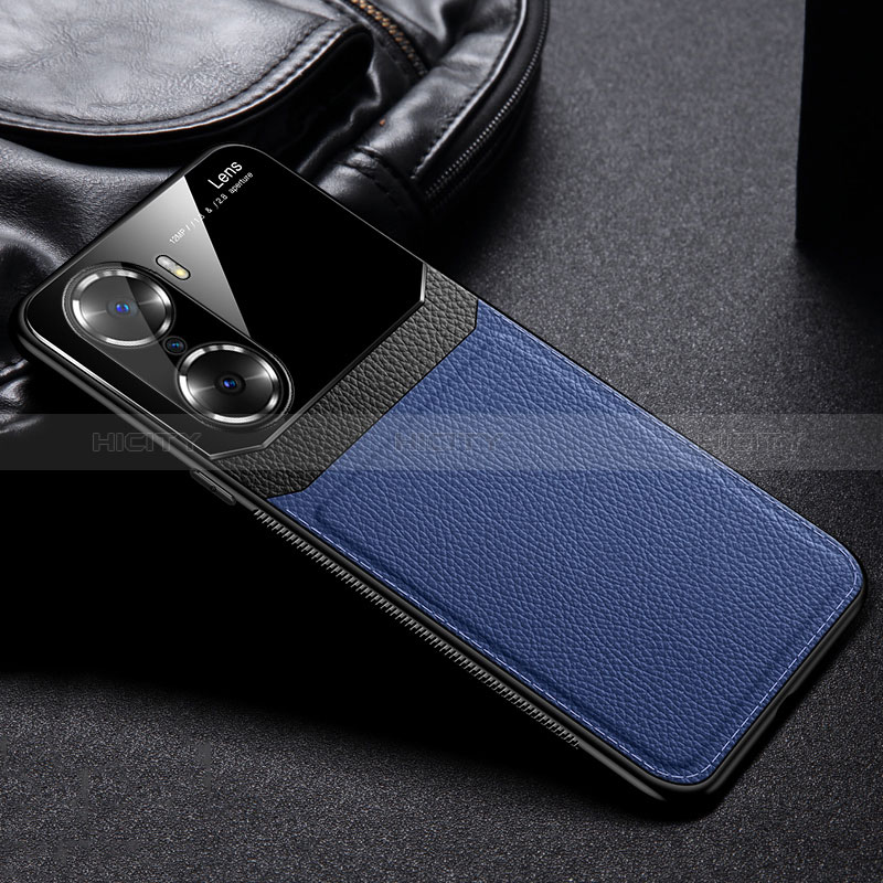 Coque Silicone Gel Motif Cuir Housse Etui FL1 pour Huawei Honor 60 5G Bleu Plus