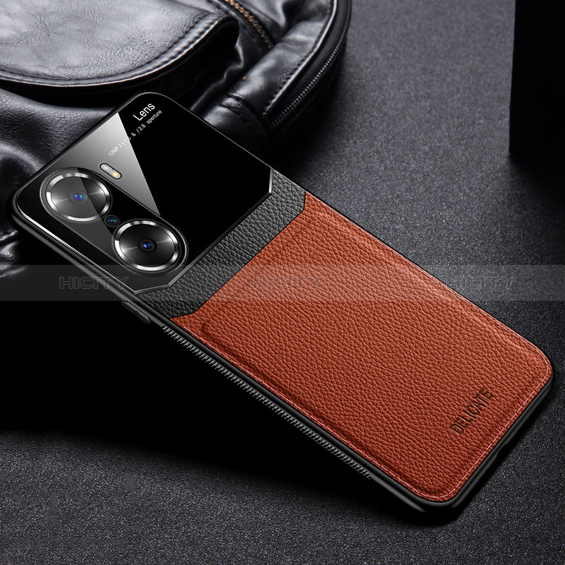 Coque Silicone Gel Motif Cuir Housse Etui FL1 pour Huawei Honor 60 5G Marron Plus