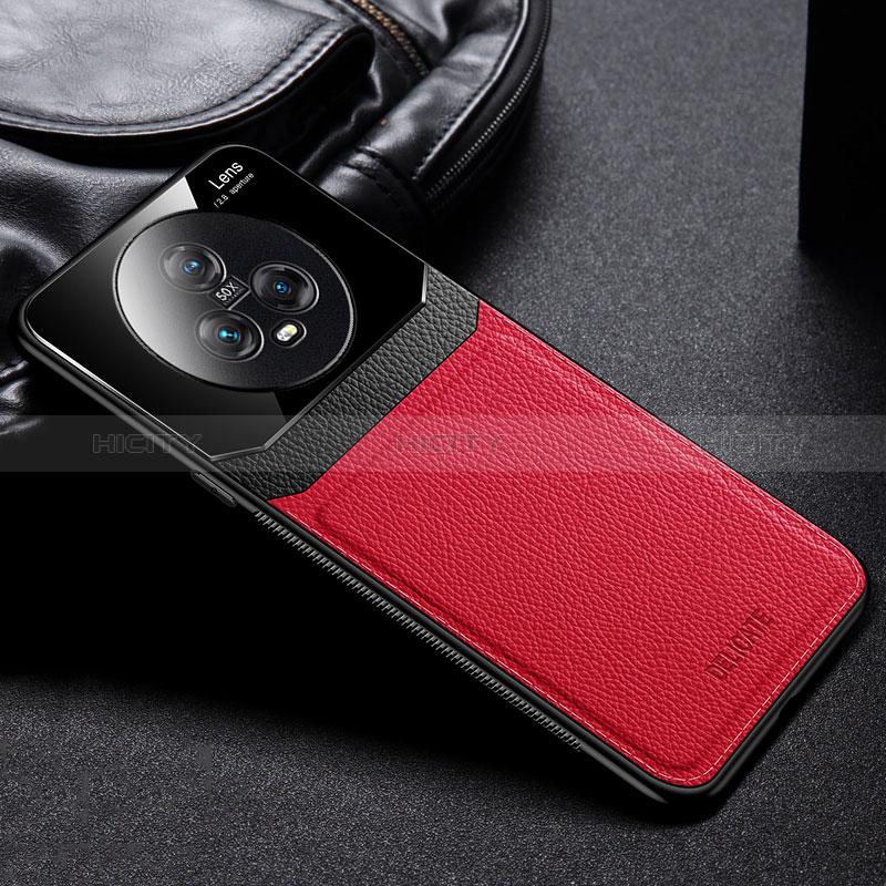 Coque Silicone Gel Motif Cuir Housse Etui FL1 pour Huawei Honor Magic5 5G Rouge Plus