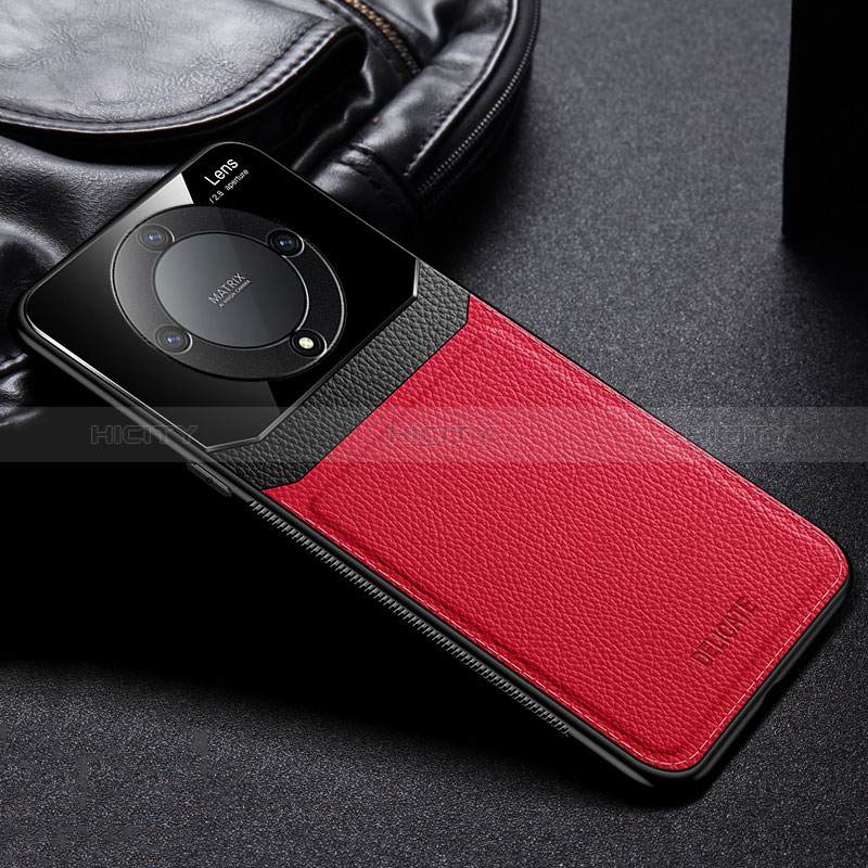 Coque Silicone Gel Motif Cuir Housse Etui FL1 pour Huawei Honor X9b 5G Rouge Plus