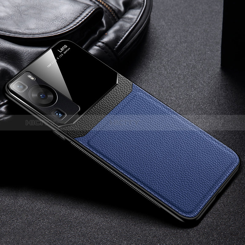 Coque Silicone Gel Motif Cuir Housse Etui FL1 pour Huawei P60 Pro Bleu Plus