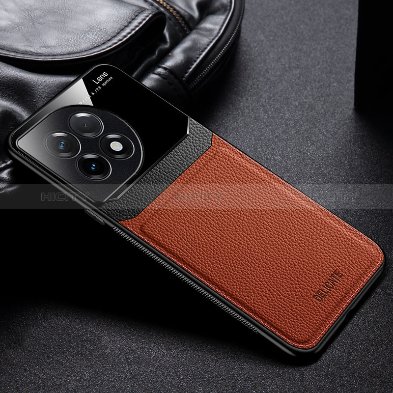 Coque Silicone Gel Motif Cuir Housse Etui FL1 pour OnePlus 11 5G Marron Plus