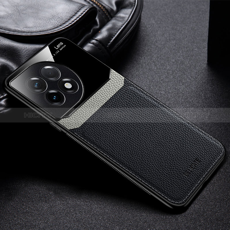 Coque Silicone Gel Motif Cuir Housse Etui FL1 pour OnePlus 11R 5G Noir Plus