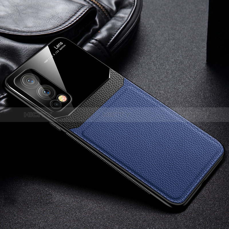 Coque Silicone Gel Motif Cuir Housse Etui FL1 pour OnePlus Nord 2 5G Bleu Plus