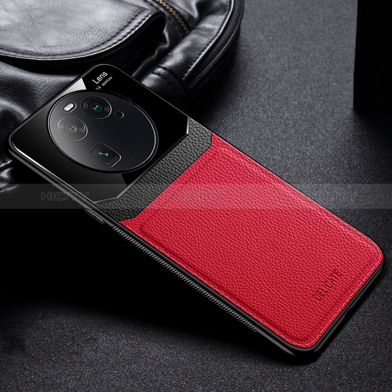 Coque Silicone Gel Motif Cuir Housse Etui FL1 pour Oppo Find X6 5G Rouge Plus