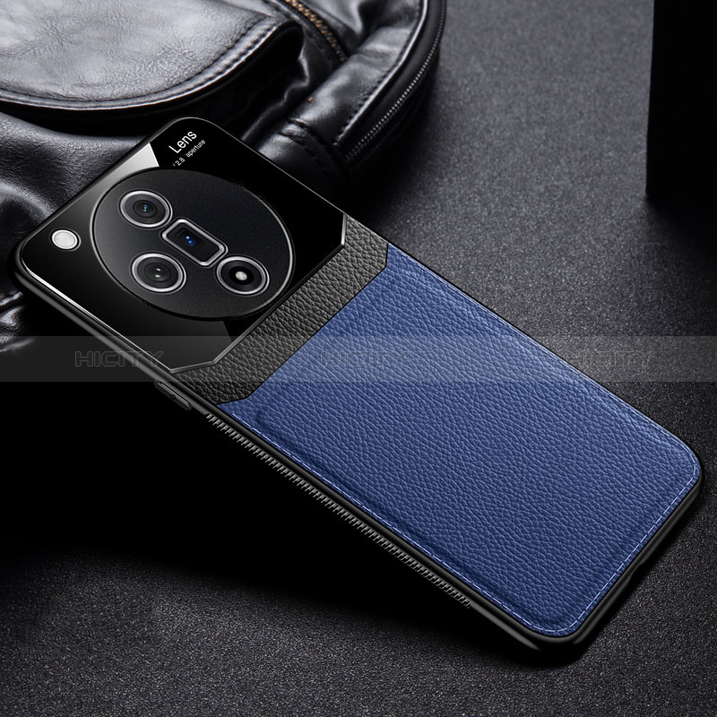 Coque Silicone Gel Motif Cuir Housse Etui FL1 pour Oppo Find X7 5G Bleu Plus