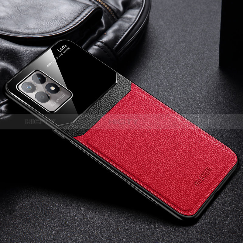 Coque Silicone Gel Motif Cuir Housse Etui FL1 pour Realme 8i Rouge Plus