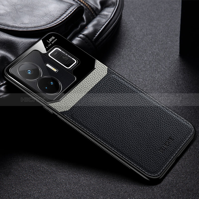 Coque Silicone Gel Motif Cuir Housse Etui FL1 pour Realme GT5 5G Noir Plus