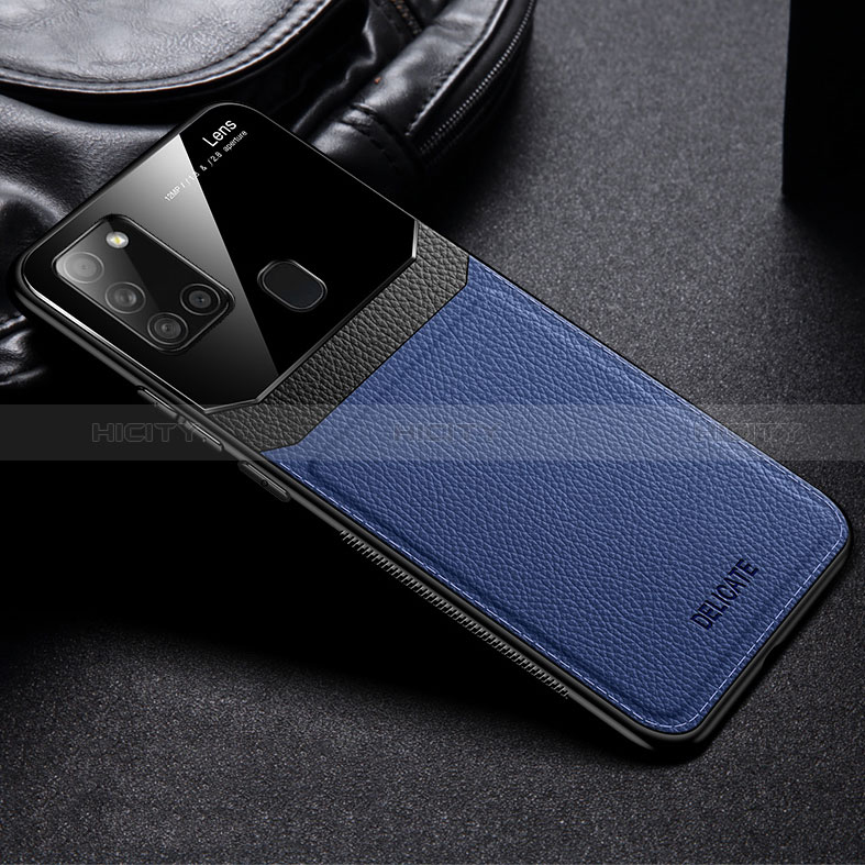 Coque Silicone Gel Motif Cuir Housse Etui FL1 pour Samsung Galaxy A21s Bleu Plus