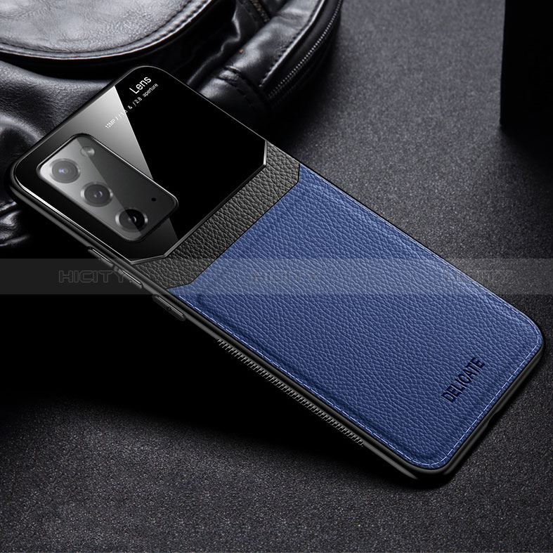 Coque Silicone Gel Motif Cuir Housse Etui FL1 pour Samsung Galaxy Note 20 5G Bleu Plus