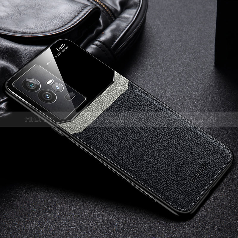 Coque Silicone Gel Motif Cuir Housse Etui FL1 pour Vivo iQOO 11 5G Noir Plus