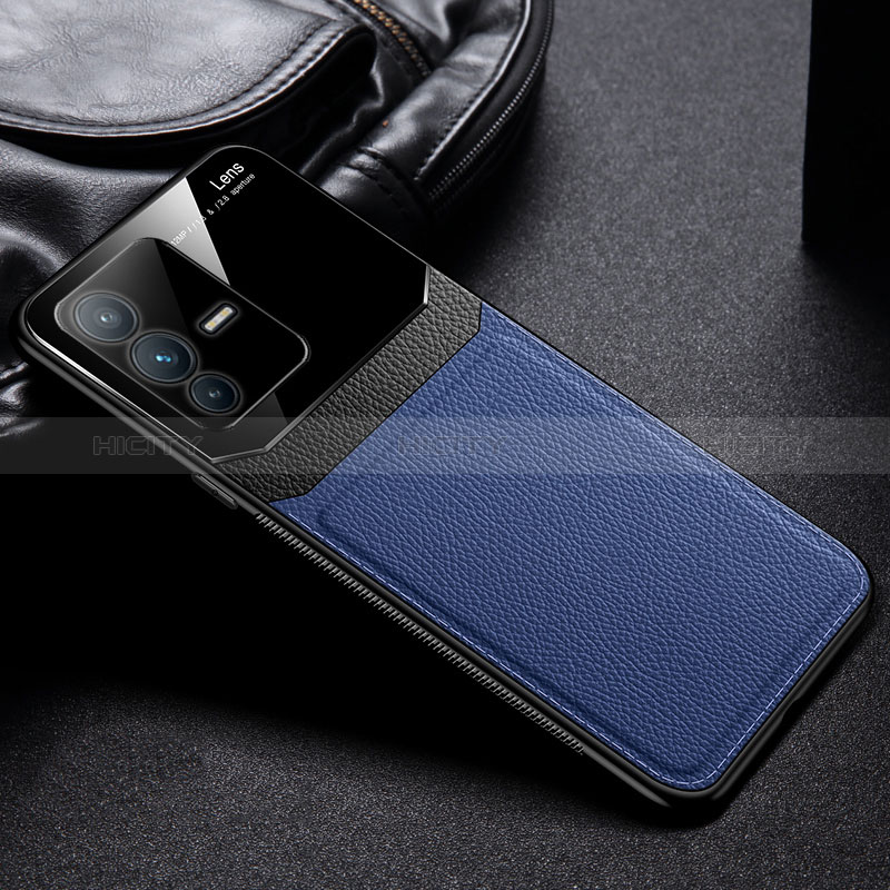 Coque Silicone Gel Motif Cuir Housse Etui FL1 pour Vivo V23 5G Bleu Plus